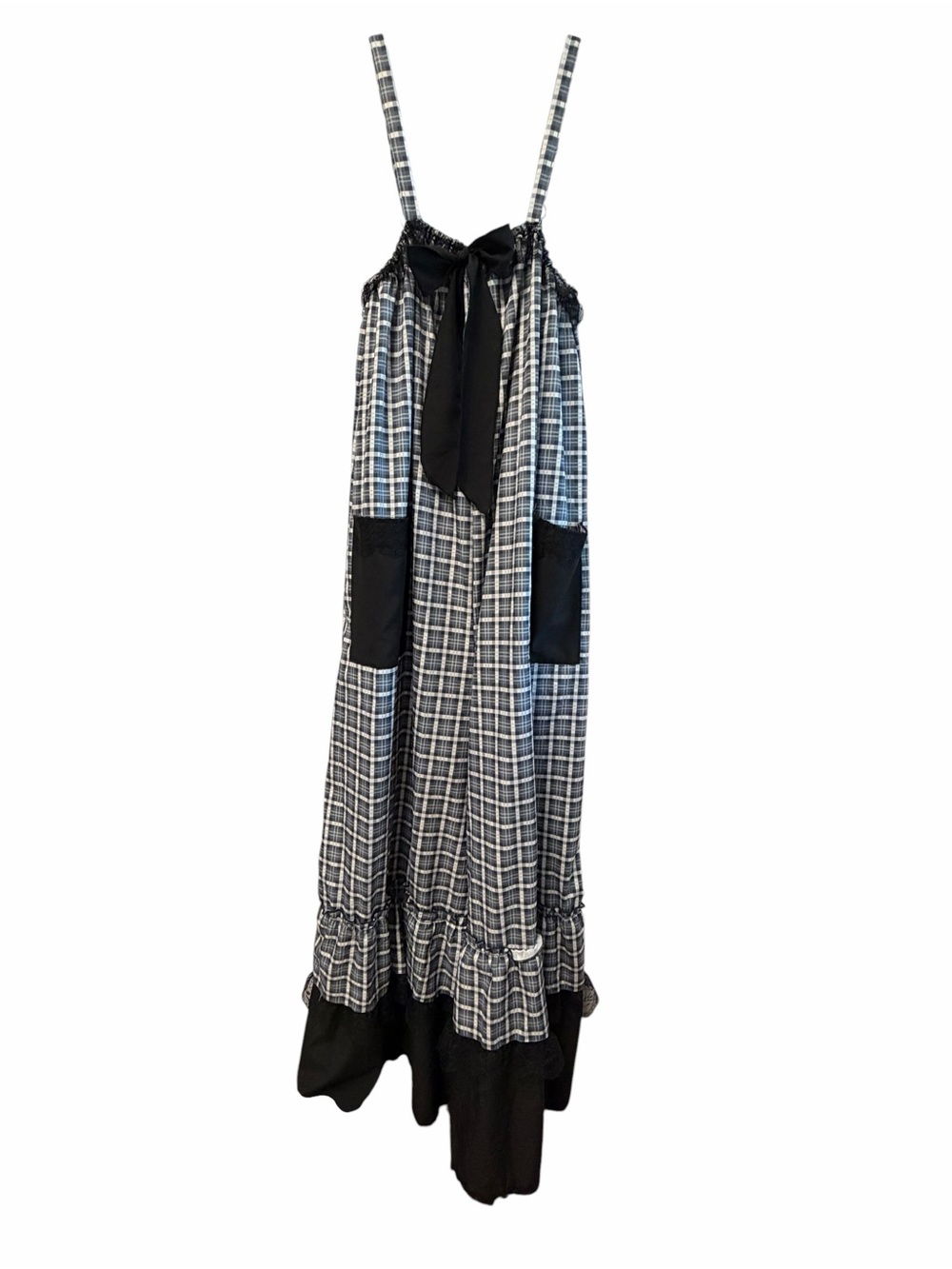 Black & White Plaid Maxi Dress with Black Accent Bow
